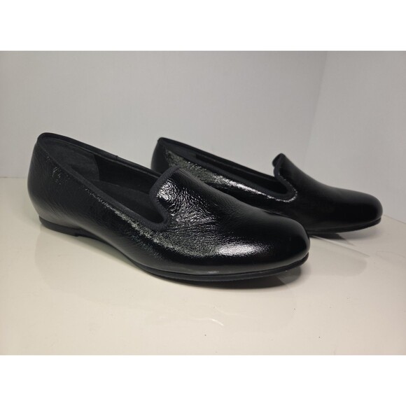 Munro Women Slip On Comfy Work Loafers S 8.5 M Black Patent Crinkle Leather NWOT - Picture 1 of 11